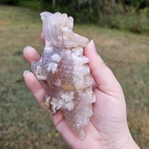 flower agate pink amethyst dino 5.3 in